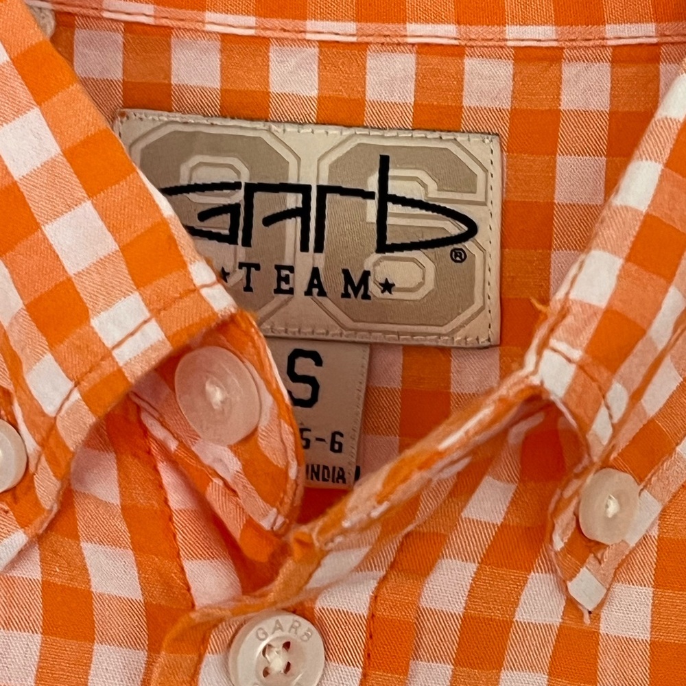 Garb Team University of Tennessee VOLS Orange Gingham Button-down Shirt size 5-6 - Picture 9 of 13